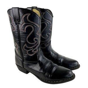 Flex Trail Black Cowboy Boots Youth 4.5M  Faux Leather